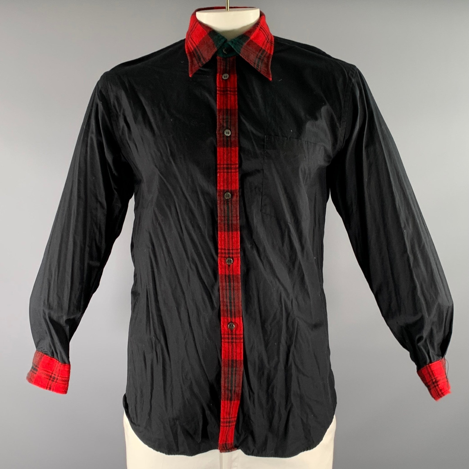 Comme Des Garcons Homme Plus Size L Black Red & Green Cotton Long Sleeve Shirt
